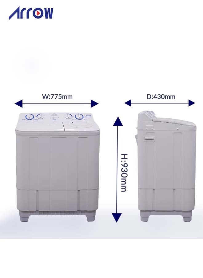Arrow 8 KG Twin Tub Semi-Automatic Washing Machine, 5 KG Dehydration Capacity,Durable Plastic Build, 380W Motor Power, Lightweight for Easy Mobility, User-Friendly Operation, 2 Years warranty - Image 5